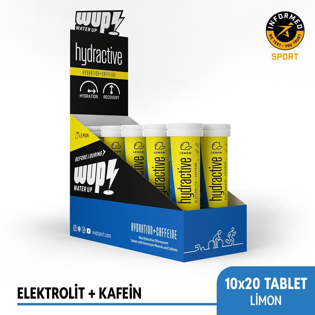 WUP Hydractive Limon Aromalı 10x20 Efervesan Tablet, Elektrolit + Kafein