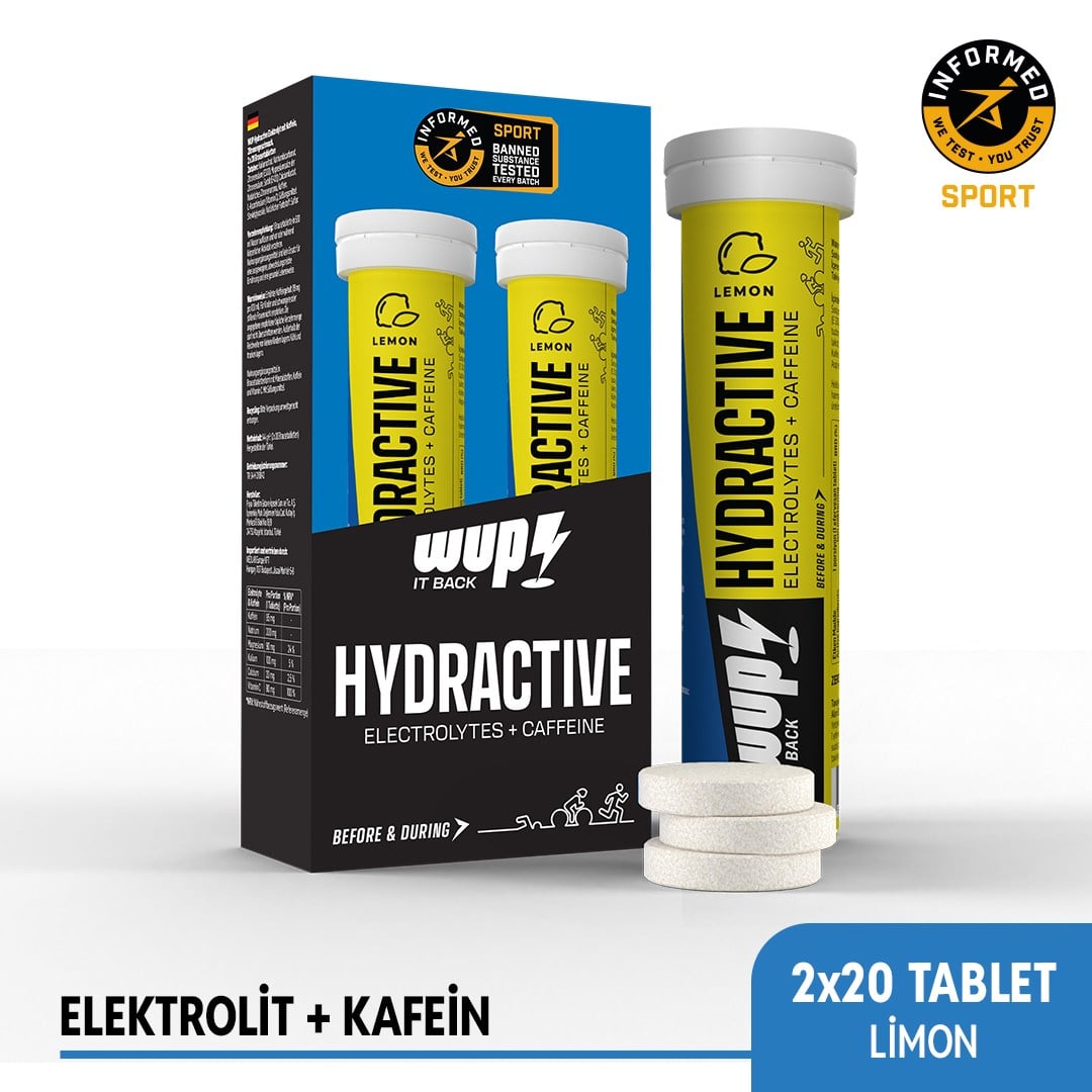 WUP Hydractive Limon Aromalı, 2x20 Efervesan Tablet, Elektrolit+Kafein
