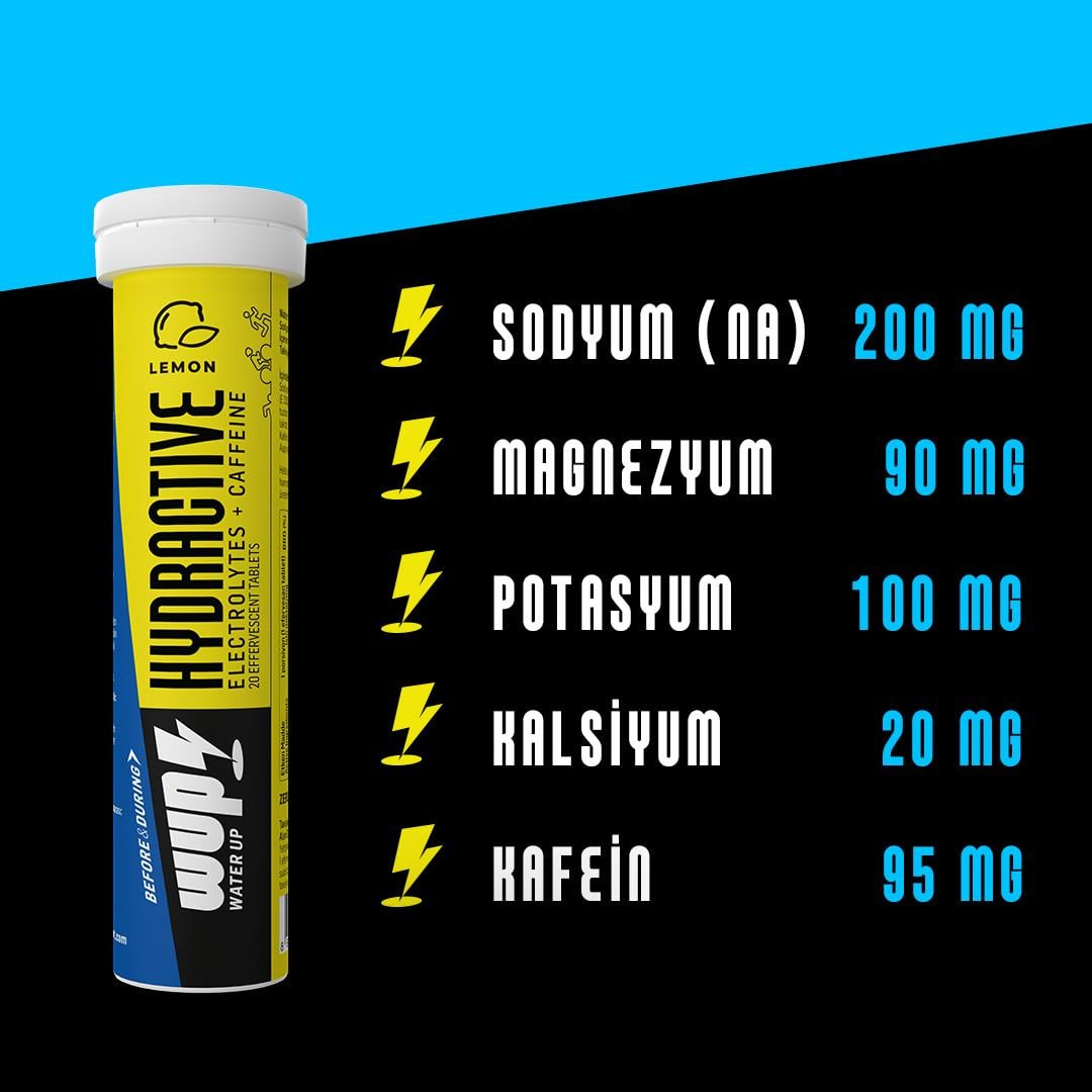 WUP Hydractive, Electrolyte+Caffeine, Lemon Flavored, 2x20 Tablets