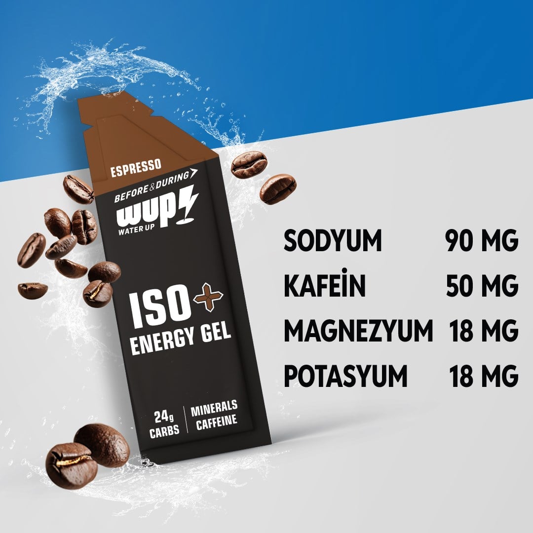 WUP ISO+ Enerji Jeli, Kafein ve Elektrolit, Espresso, 15 Saşe 45 gr