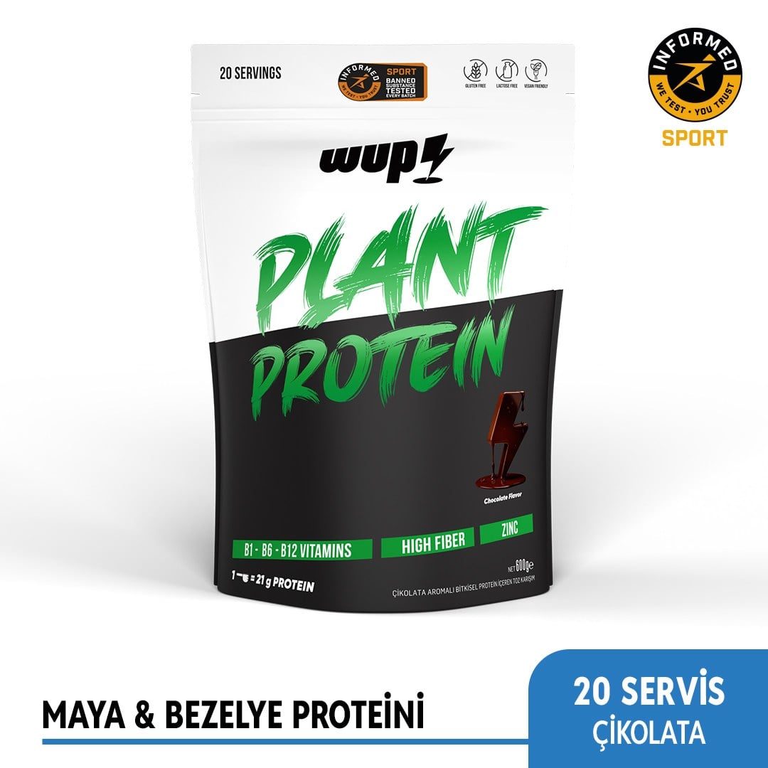 WUP Plant Protein, B1-B6-B12, Çinko, Yüksek Lif, Doğal Kakao, Çikolata, Bitkisel Protein, 600 gr 20 Servis