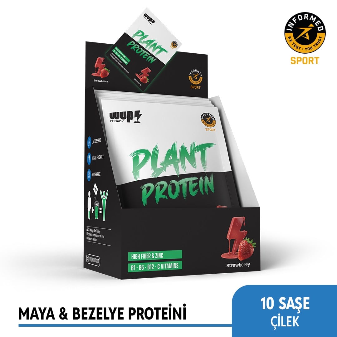 WUP Plant Protein, B1-B6-B12, Çinko, Yüksek Lif, Çilek, Bitkisel Protein, 10 Saşe
