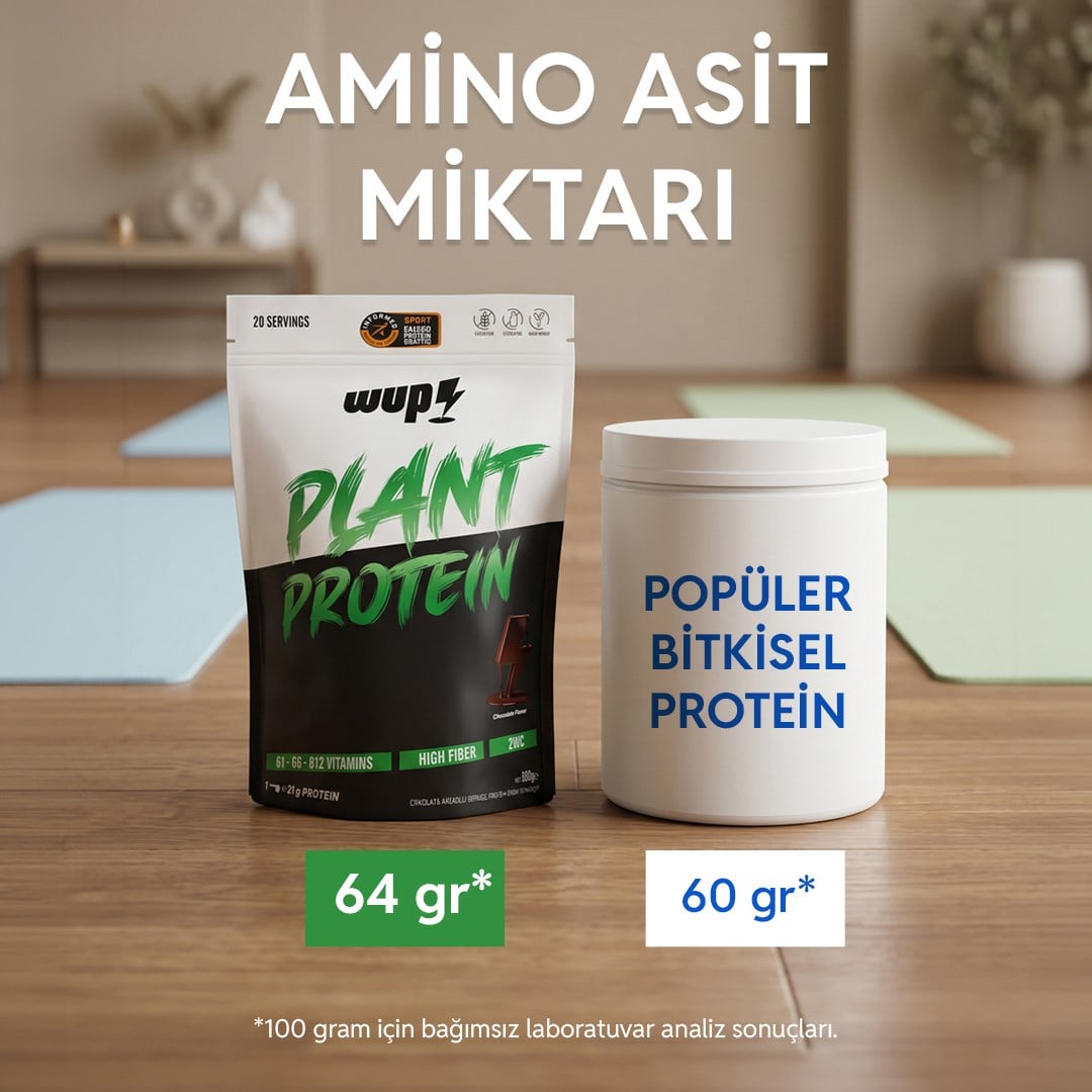 WUP Plant Protein, B1-B6-B12, Çinko, Yüksek Lif, Doğal Kakao, Çikolata, Bitkisel Protein, 600 gr 20 Servis