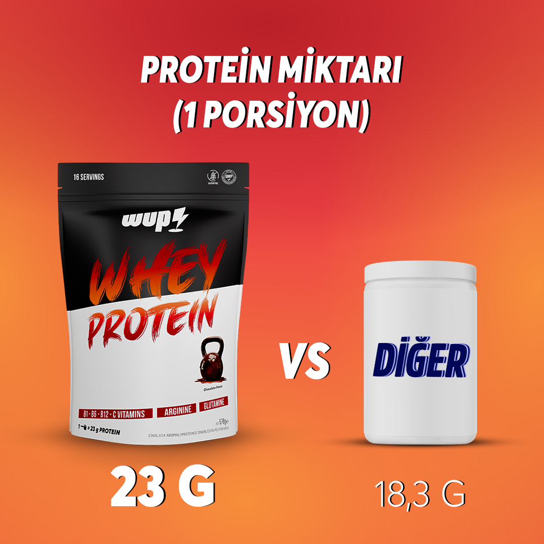 WUP Whey Protein, B1-B6-B12-C, Arjinin, Glutamin, Doğal Kakao, Çikolata, 576 gr 16 Servis