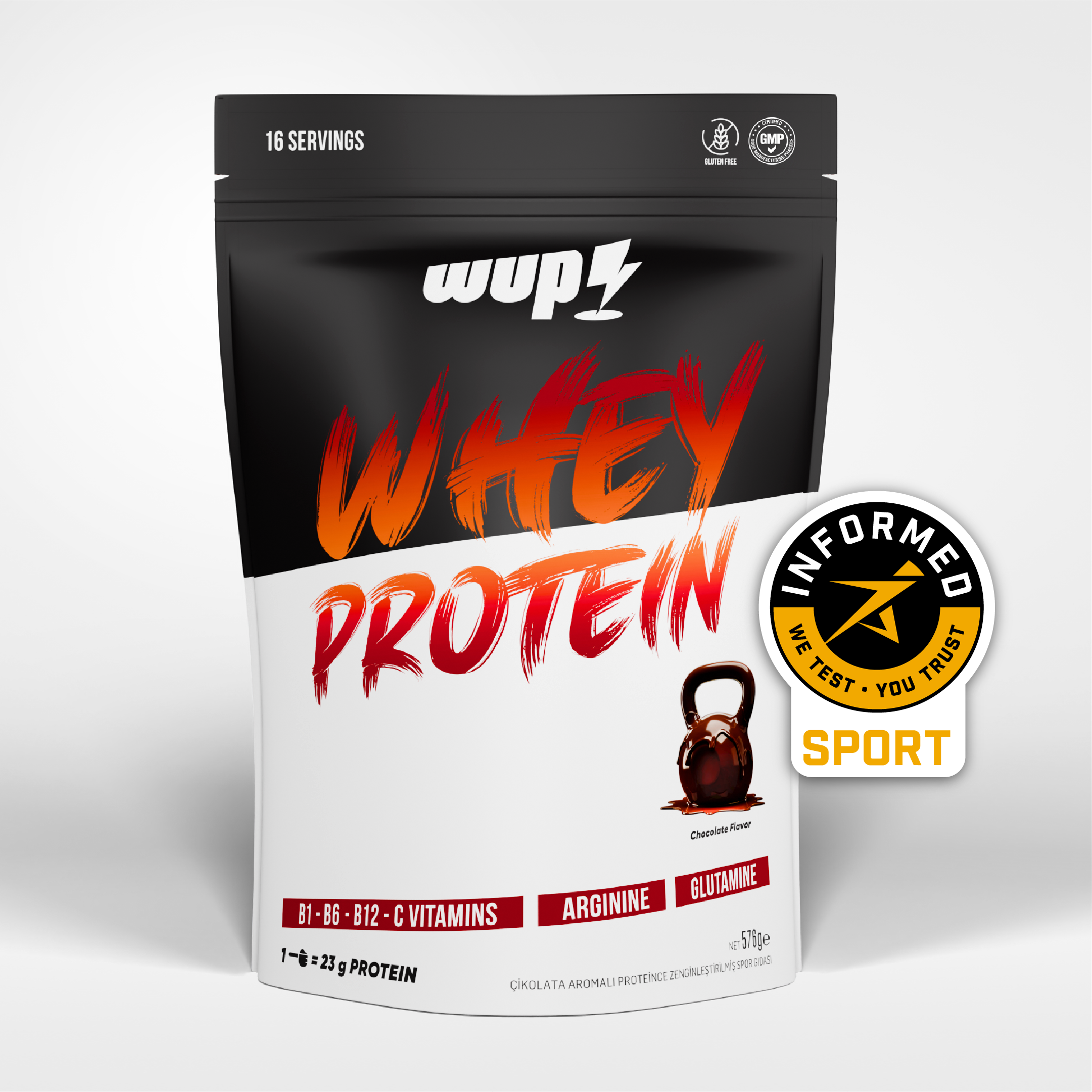 WUP Whey Protein, B1-B6-B12-C, Arjinin, Glutamin, Doğal Kakao, Çikolata, 576 gr 16 Servis