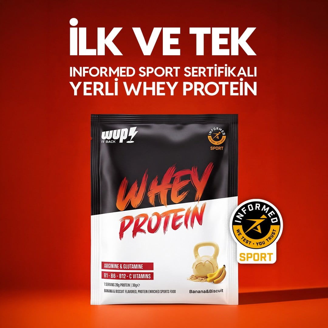 WUP Whey Protein, B1-B6-B12-C, Arjinin, Glutamin, Muz ve Bisküvi, 10 Saşe