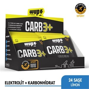 WUP Carb3+, 3 Tip Yüksek Karbonhidrat, Enerji ve Elektrolit, Dengeli GI, Limon Aromalı, 24 Saşe