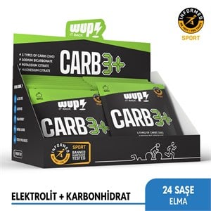 WUP Carb3+, 3 Tip Yüksek Karbonhidrat, Enerji ve Elektrolit, Dengeli GI, Elma Aromalı, 24 Saşe