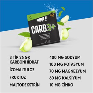 WUP Carb3+, 3 Tip Yüksek Karbonhidrat, Enerji ve Elektrolit, Dengeli GI, Elma Aromalı, 24 Saşe