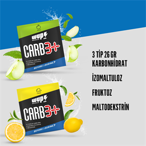 WUP Carb3+, 3 Tip Yüksek Karbonhidrat, Enerji ve Elektrolit, Düşük GI, Elma Aromalı, 24 Saşe