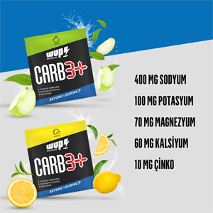 WUP Carb3+, 3 Tip Yüksek Karbonhidrat, Enerji ve Elektrolit, Düşük GI, Limon Aromalı, 24 Saşe
