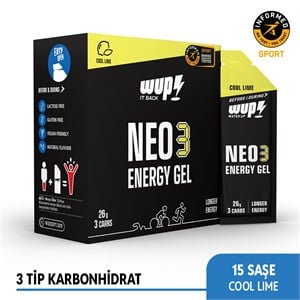 WUP NEO3 Enerji Jeli, 3 Tip Karbonhidrat, Dengeli GI, Cool Lime Aromalı, 15 Saşe 45 gr