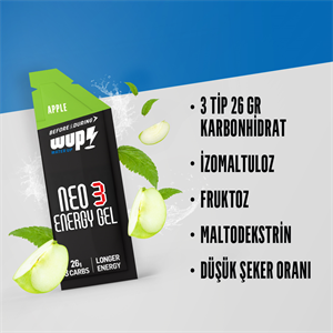 WUP NEO3 Enerji Jeli, 3 Tip Karbonhidrat, Düşük GI, Elma Aromalı, 14 Saşe 45 gr
