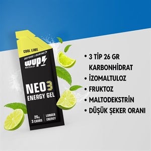 WUP NEO3 Enerji Jeli, 3 Tip Karbonhidrat, Düşük GI, Cool Lime Aromalı, 15 Saşe 45 gr