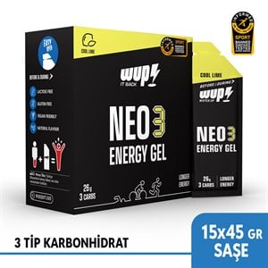 WUP NEO3 Enerji Jeli, 3 Tip Karbonhidrat, Düşük GI, Cool Lime Aromalı, 15 Saşe 45 gr