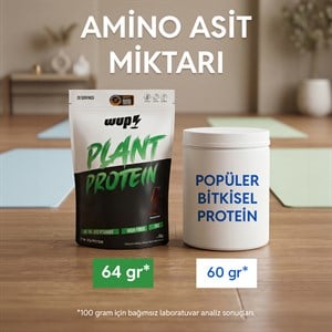 WUP Plant Protein, B1-B6-B12, Çinko, Yüksek Lif, Doğal Kakao, Çikolata, Bitkisel Protein, 600 gr 20 Servis