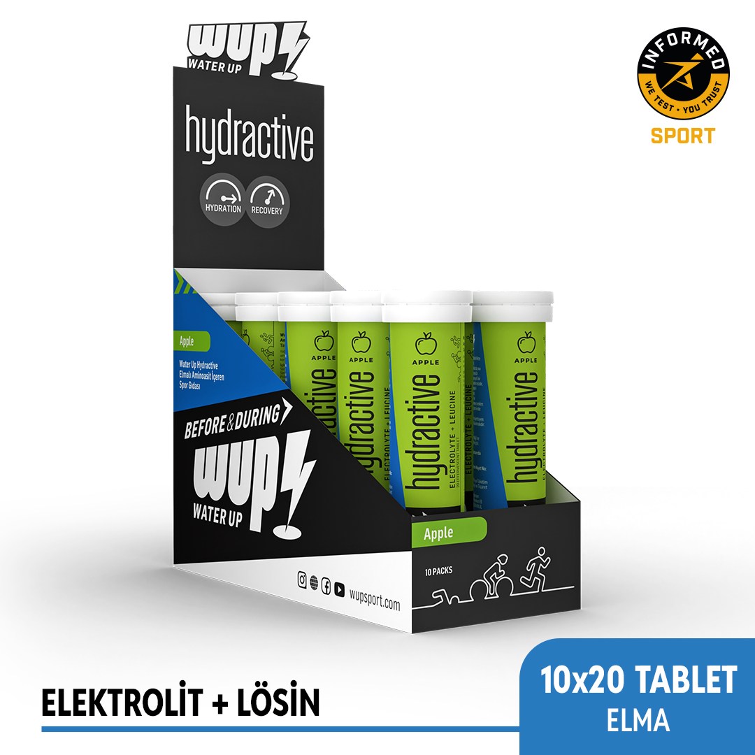 WUP Hydractive Elma Aromalı, 10x20 Efervesan Tablet, Elektrolit+Lösin