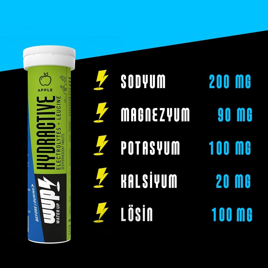WUP Hydractive, Electrolyte+Leucine, Apple Flavored, 2x20 Tablets