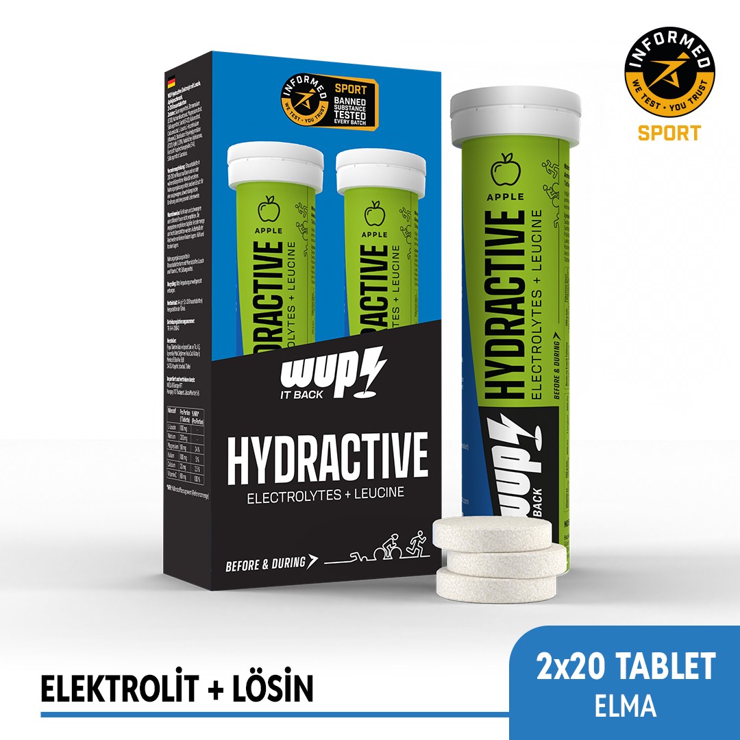 WUP Hydractive Elma Aromalı, 2x20 Efervesan Tablet, Elektrolit+Lösin