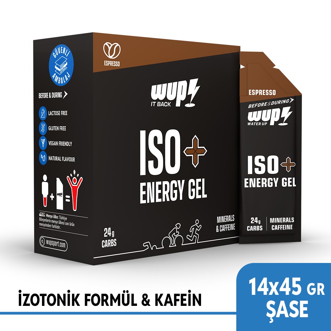 WUP ISO+ Enerji Jeli, Kafeinli, İzotonik, Espresso Aromalı, 15 Saşe 45 gr