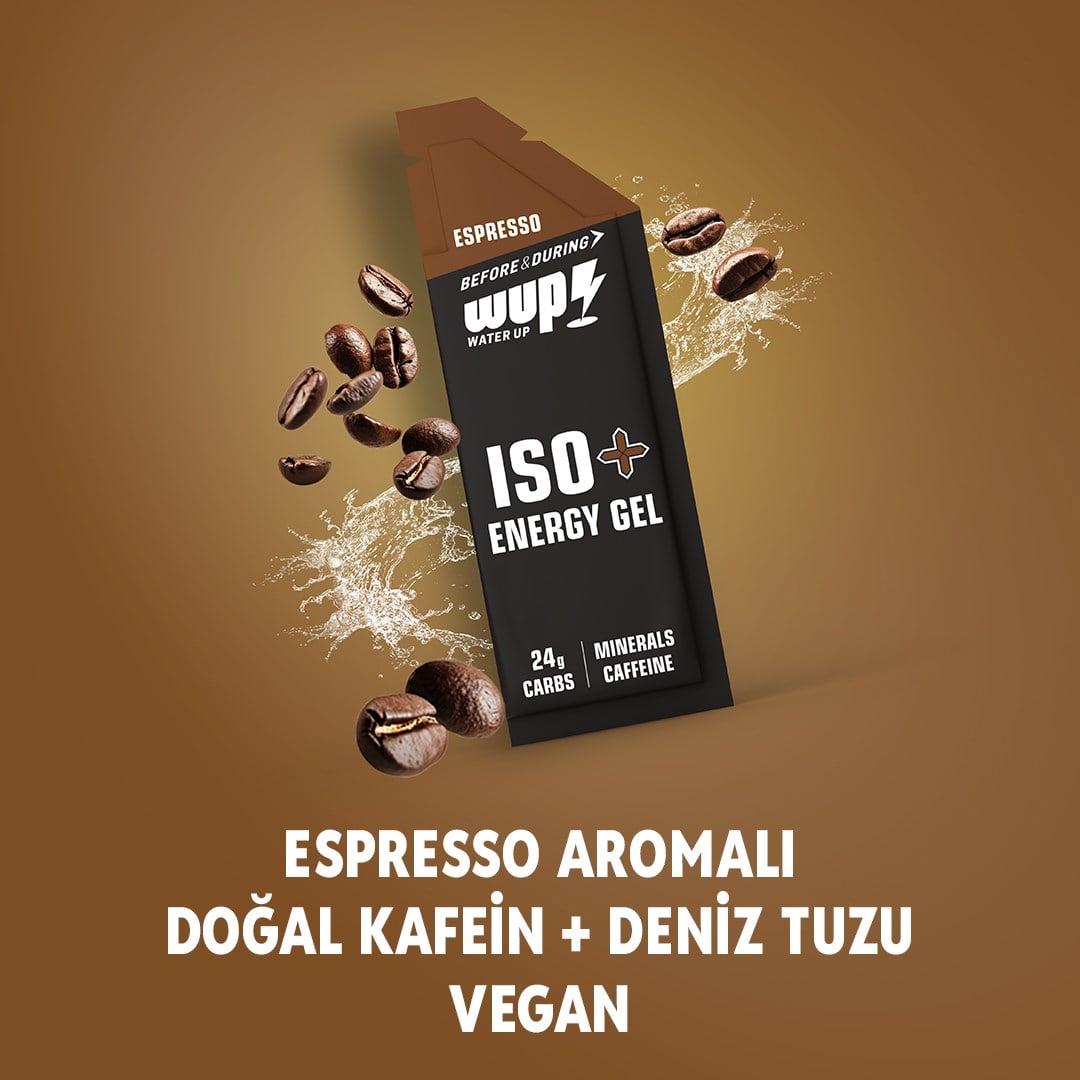 WUP ISO+ Enerji Jeli, Kafeinli, İzotonik, Espresso Aromalı, 15 Saşe 45 gr