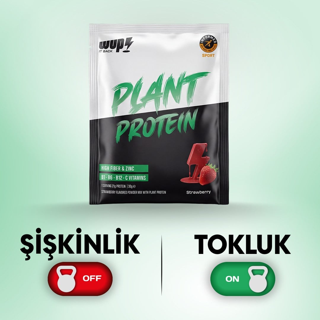WUP Plant Protein, B1-B6-B12, Çinko, Yüksek Lif, Çilek, Bitkisel Protein, 10 Saşe