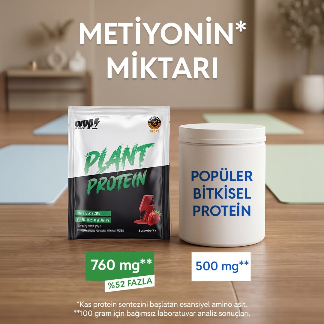 WUP Plant Protein, B1-B6-B12, Çinko, Yüksek Lif, Çilek, Bitkisel Protein, 10 Saşe