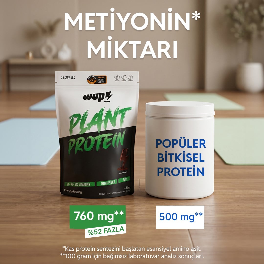 WUP Plant Protein, B1-B6-B12, Zinc, High Fiber, Natural Cocoa, Chocolate, Vegetable Protein, 600 gr 20 Servings