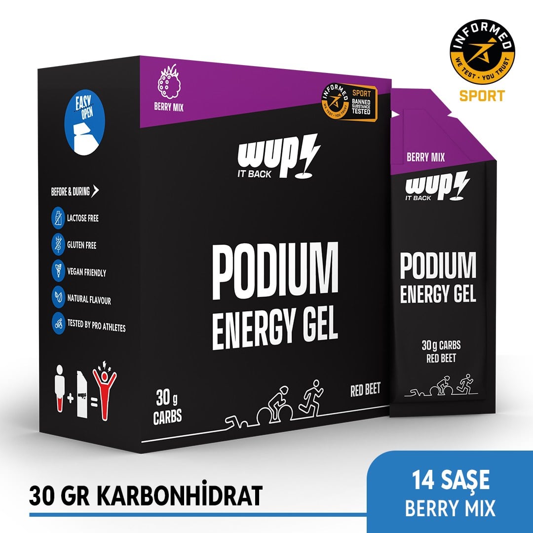 WUP Podium Enerji Jeli, 30 gr Karbonhidrat, Berry Mix Aromalı, 14 Saşe 50 gr