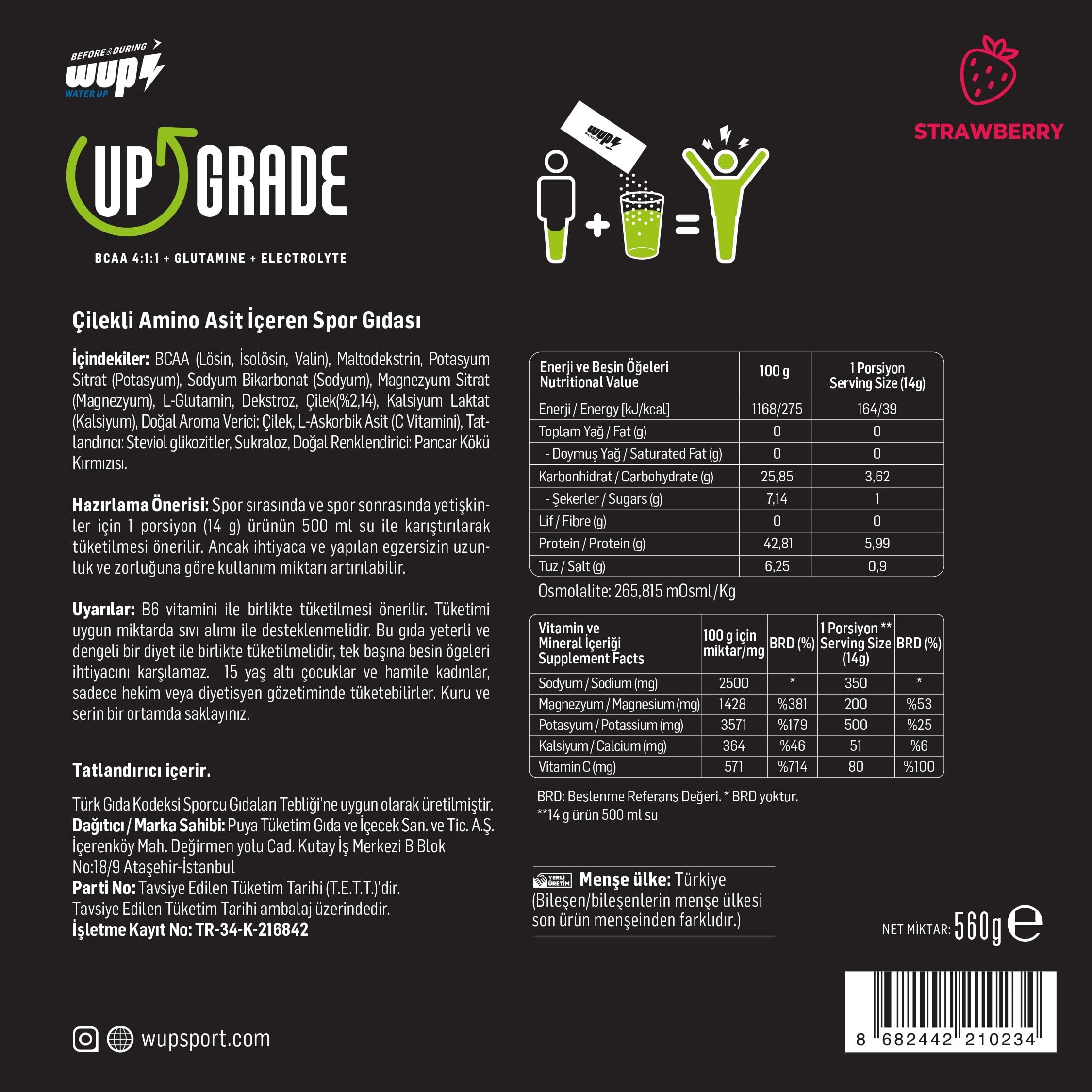 WUP Upgrade, BCAA+Glutamine+Electrolyte, Strawberry Flavored, 40 Packs
