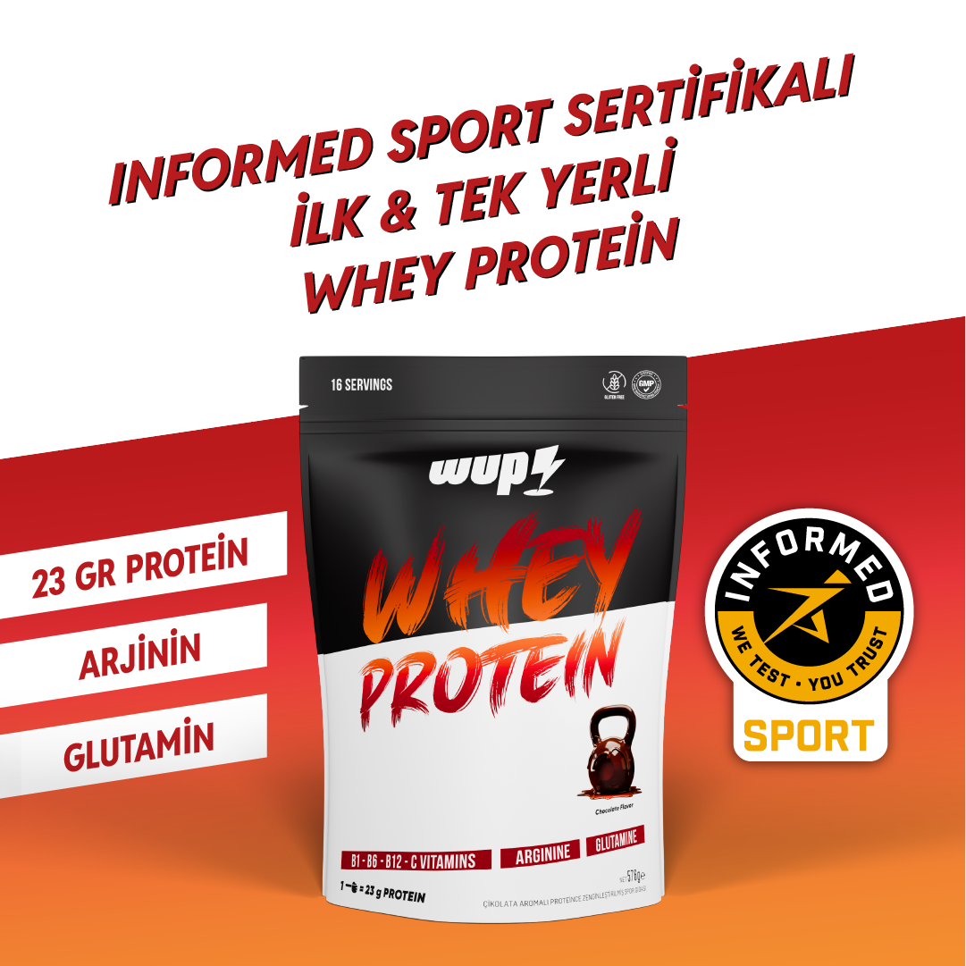 WUP Whey Protein, B1-B6-B12-C, Arjinin, Glutamin, Doğal Kakao, Çikolata, 576 gr 16 Servis