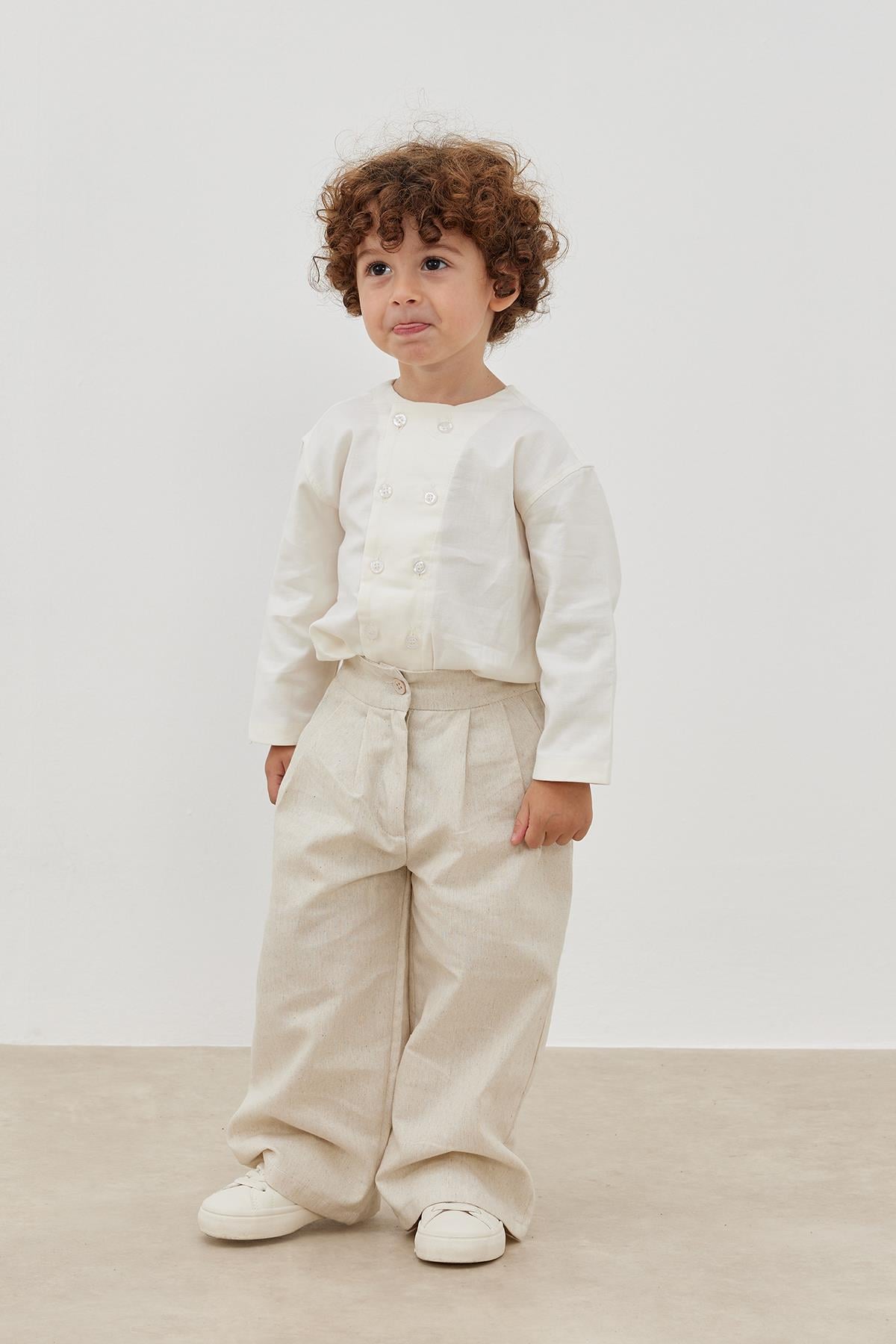 Bej Keten Palazzo Pantolon