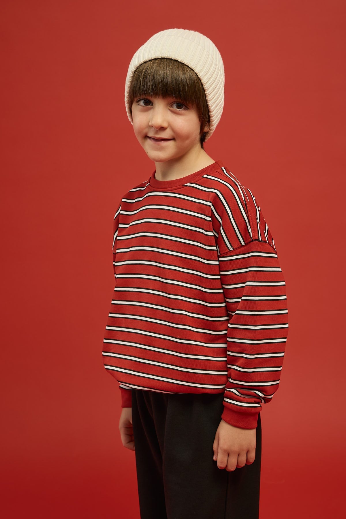 Climber Çizgili Sweatshirt-Kırmızı