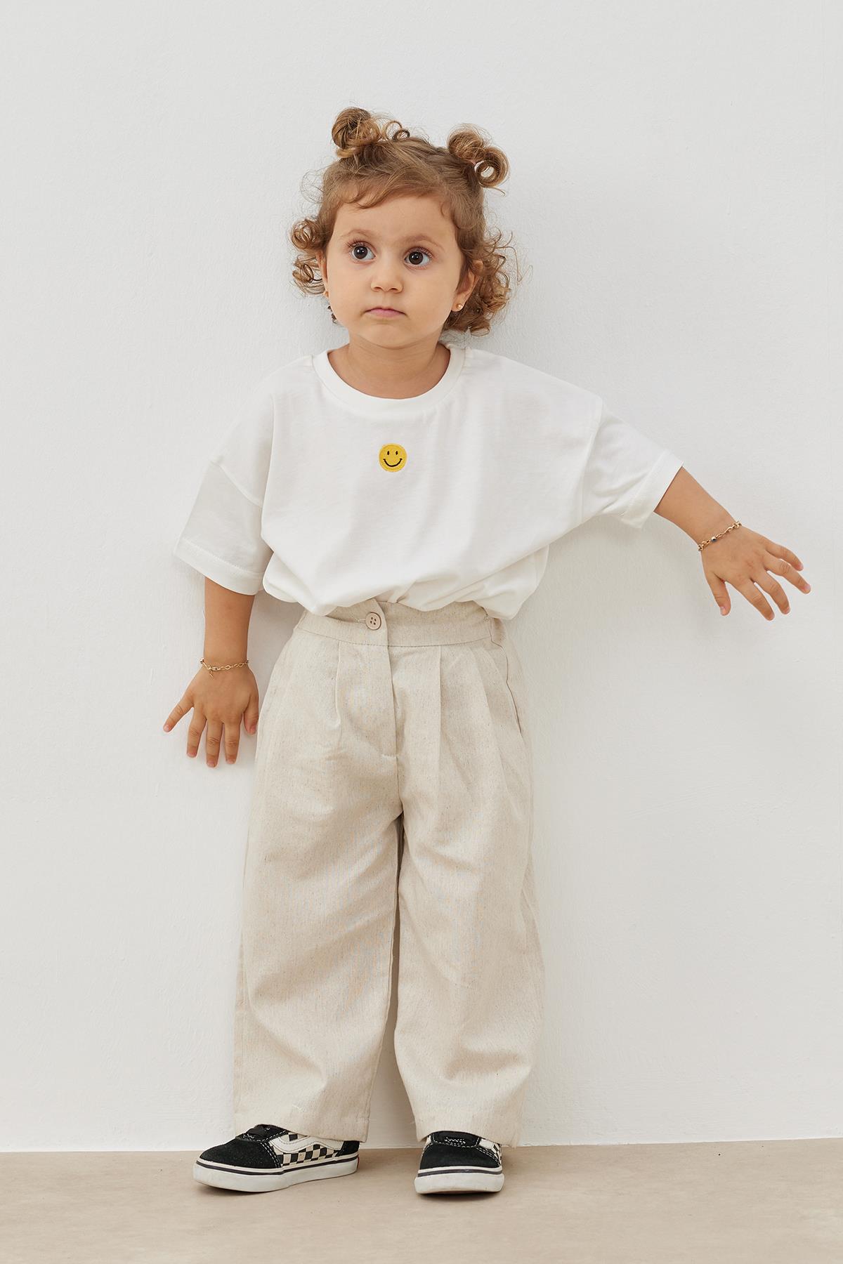 Ekru Oversize Nakışlı T-shirt