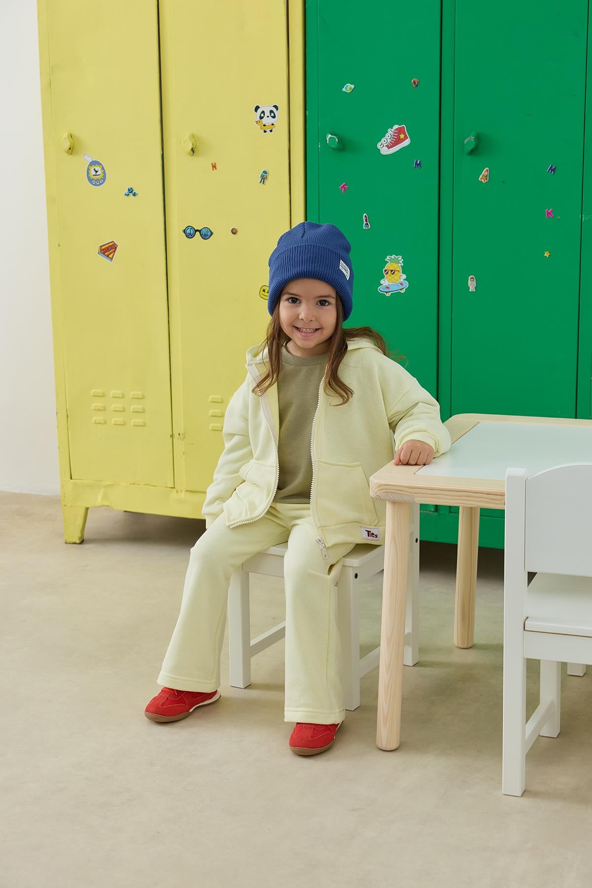 Fermuarlı Sweat Takım - açık sarı