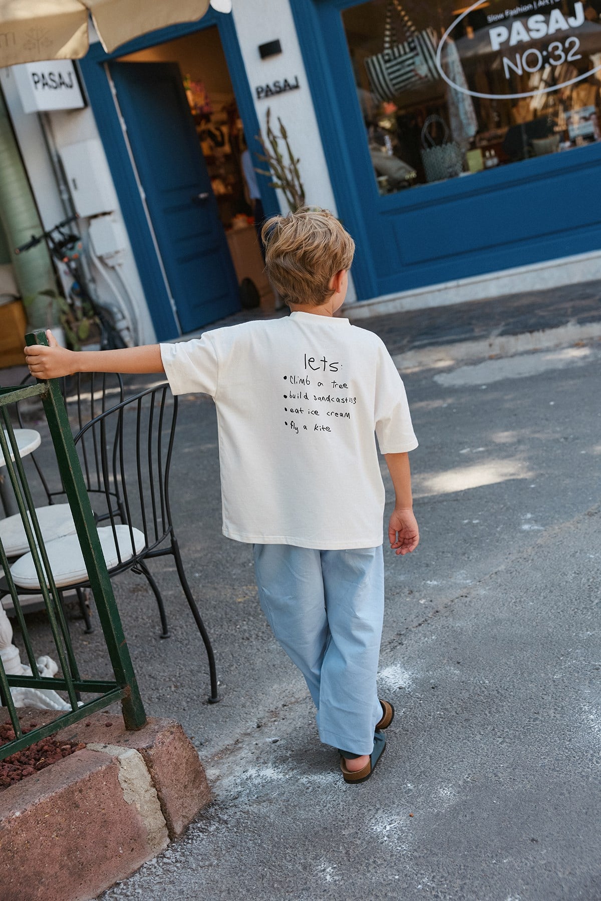 Podo Ekru Oversize Baskılı Tshirt - let's 