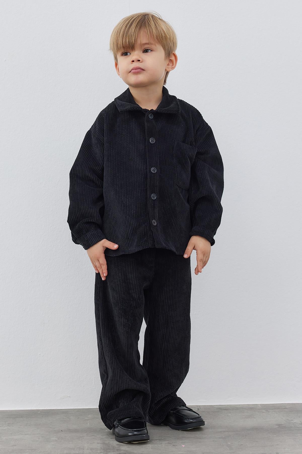 Siyah Kadife Oversize Ceket Takım