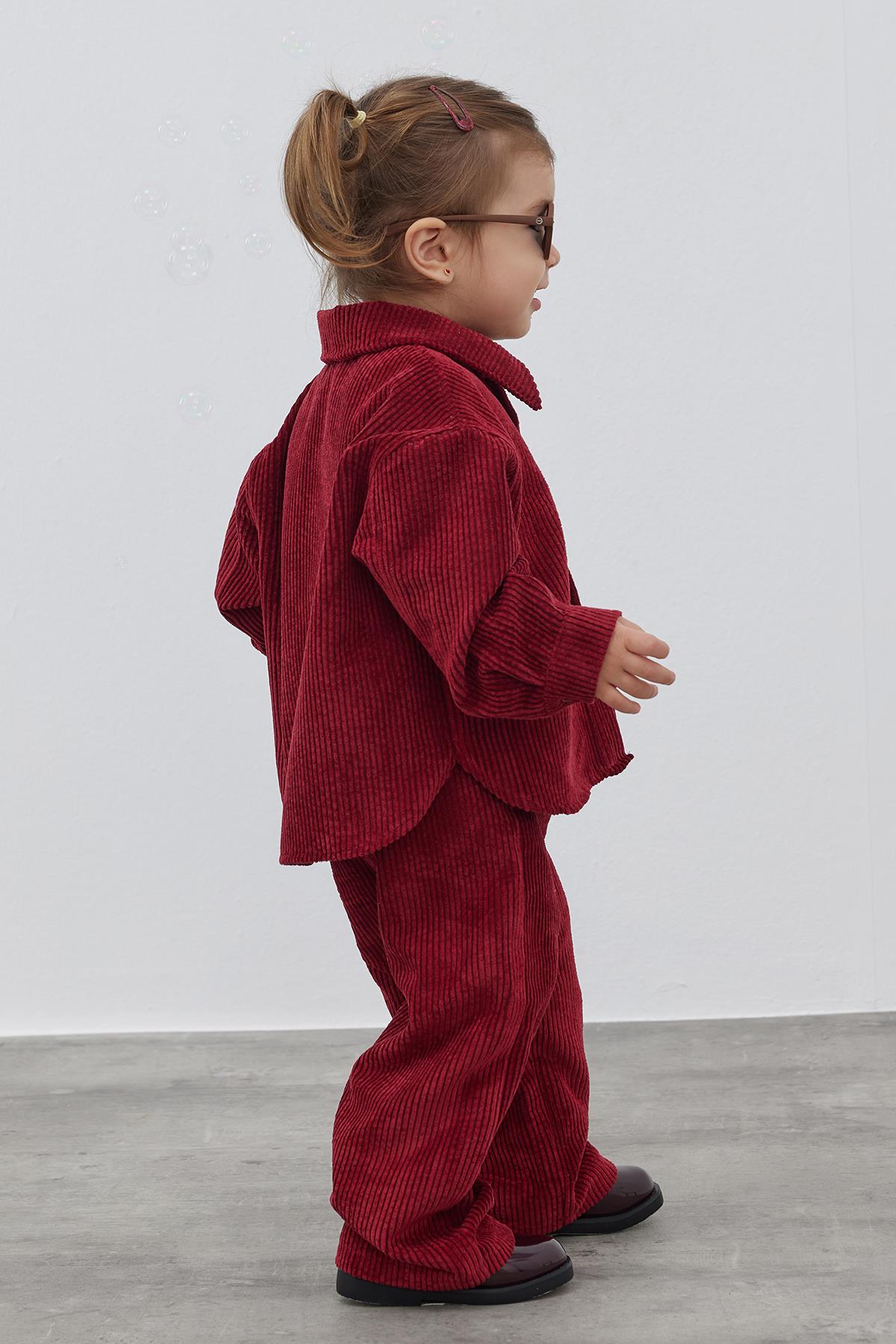 Bordo Kadife Oversize Ceket Takım