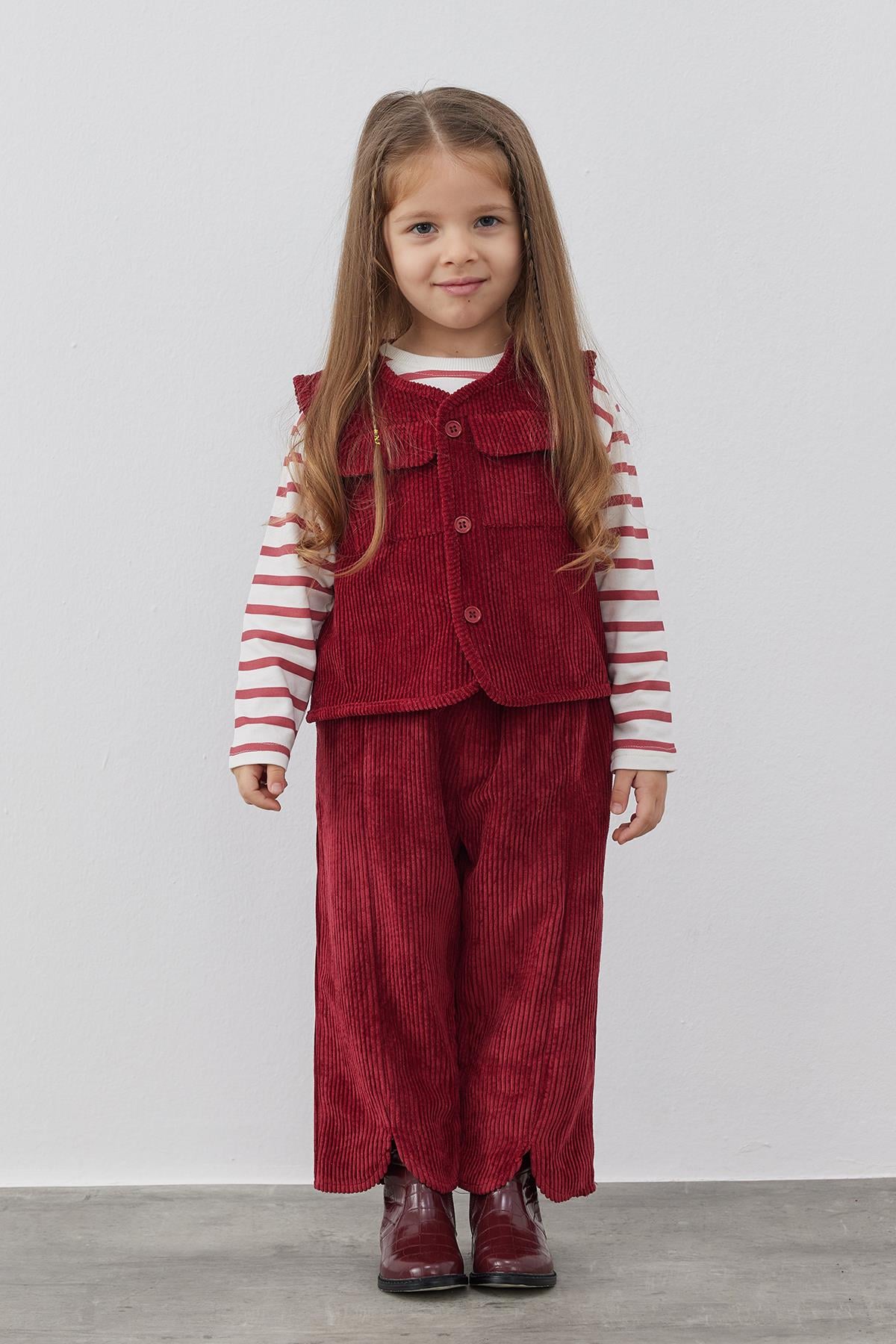 Bordo Yırtmaç Pantolon