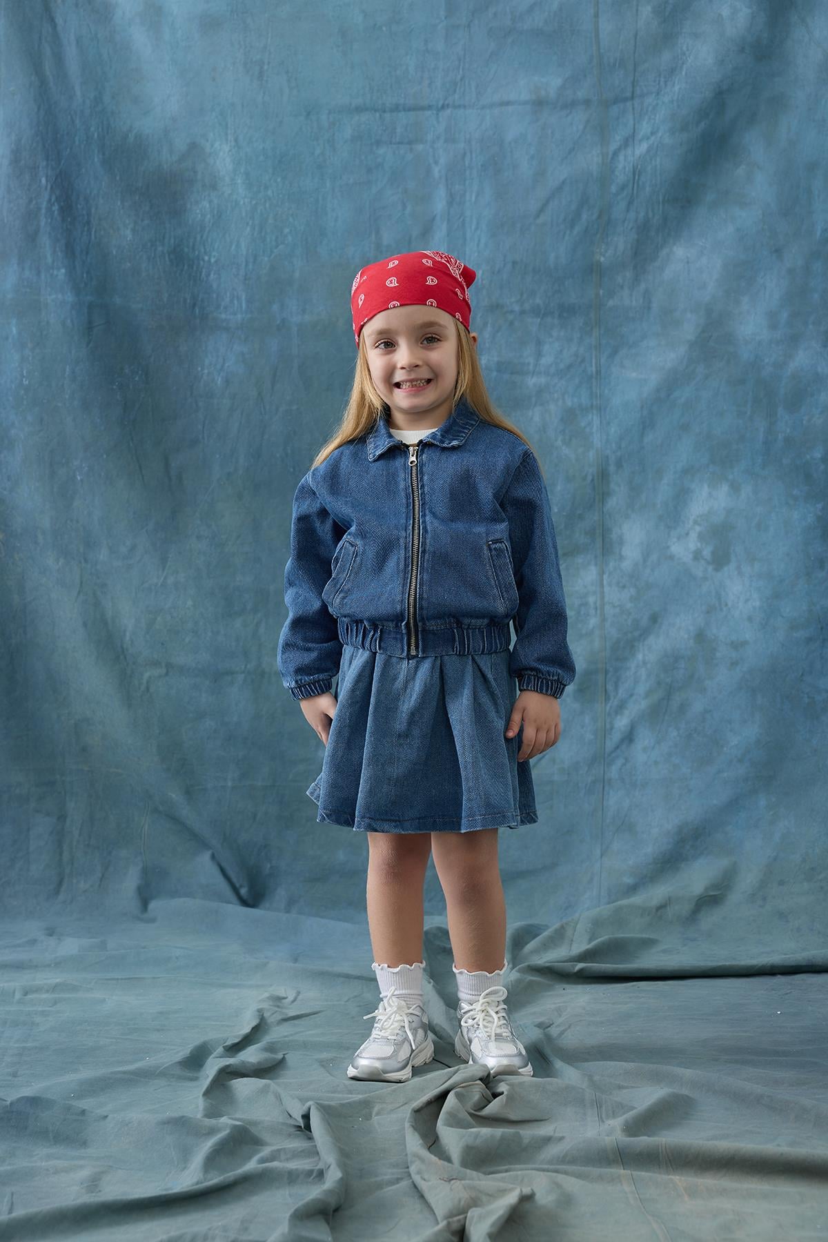 Denim Pileli Etek - mavi