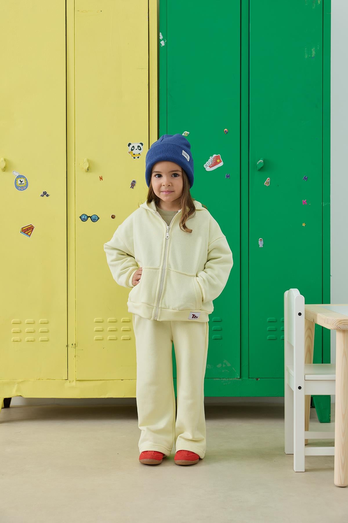 Fermuarlı Sweat Takım - açık sarı