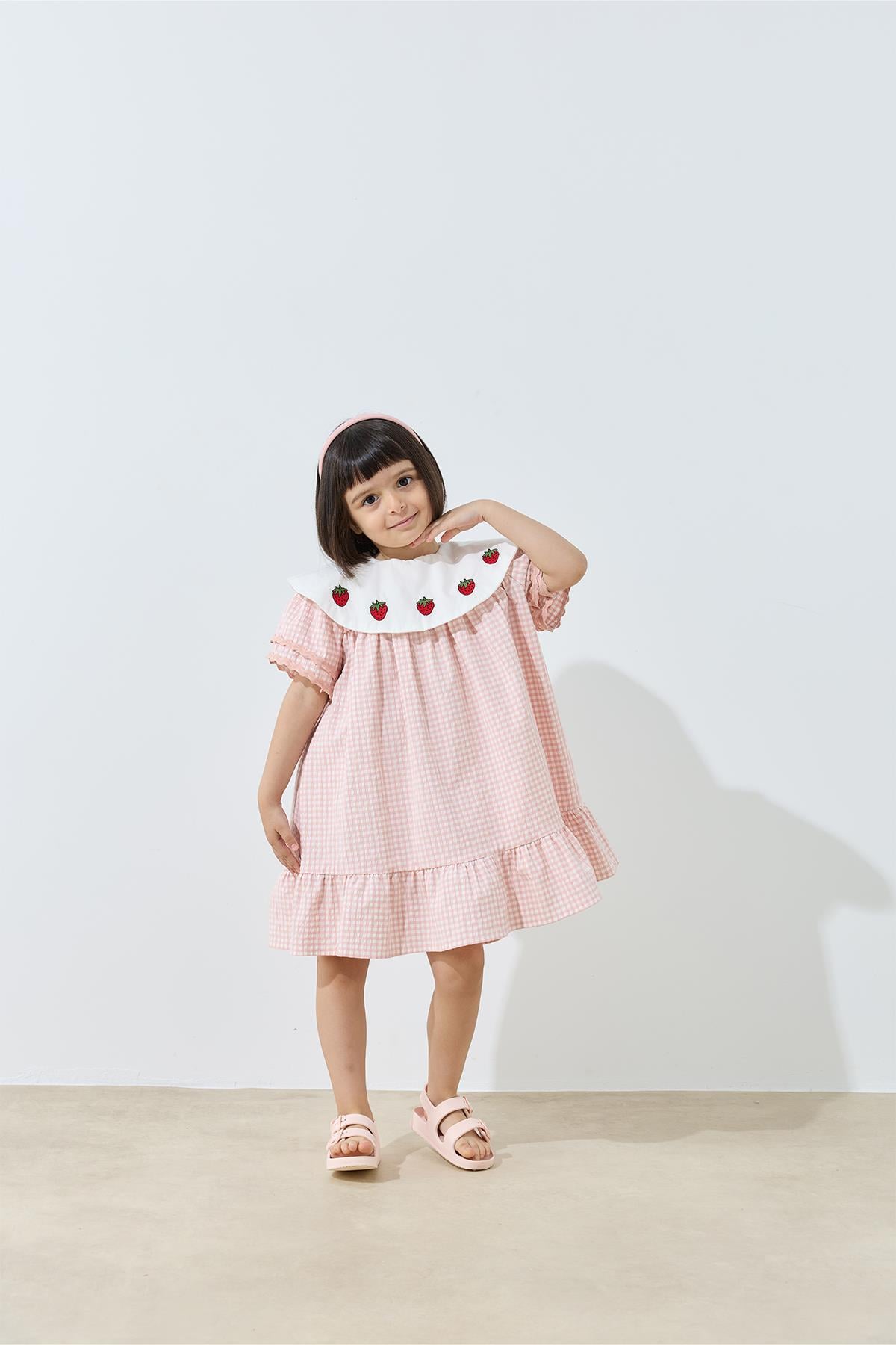 Gingham Elbise - pembe