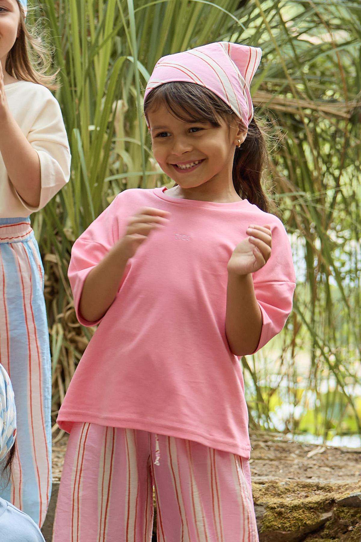 Lolly Pembe Çizgili Fular