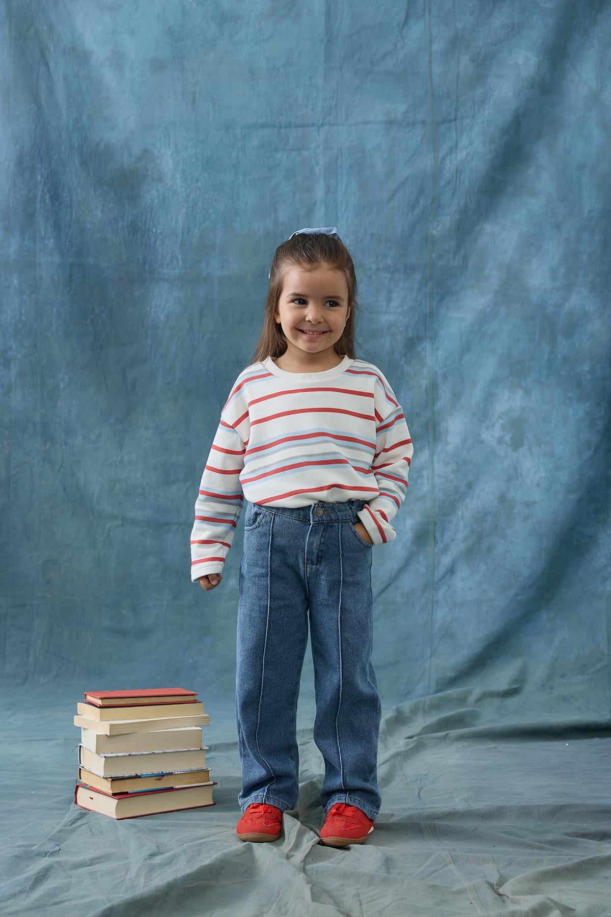 Nervürlü Denim Pantolon -  mavi