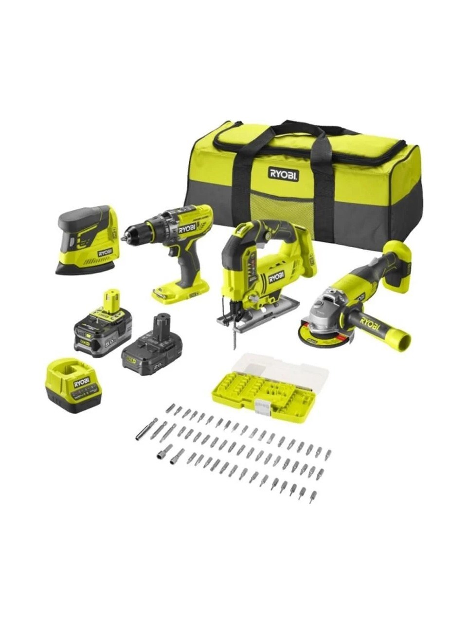 R18CK4F-252S 4LÜ KOMBO KIT R18PD3+RJS18+R18AG+RPS18+1X5AH+1X2AH+ŞARJ CİHAZI RYOBİ