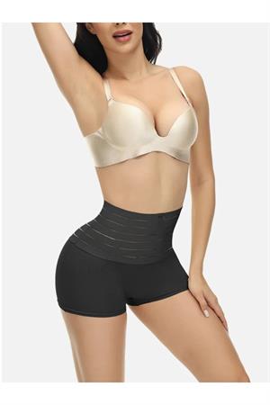 Cagno Model Göbek Ve Karın Sıkılaştıran Yüksek Bel Kadın Korse Boxer Siyah Renk