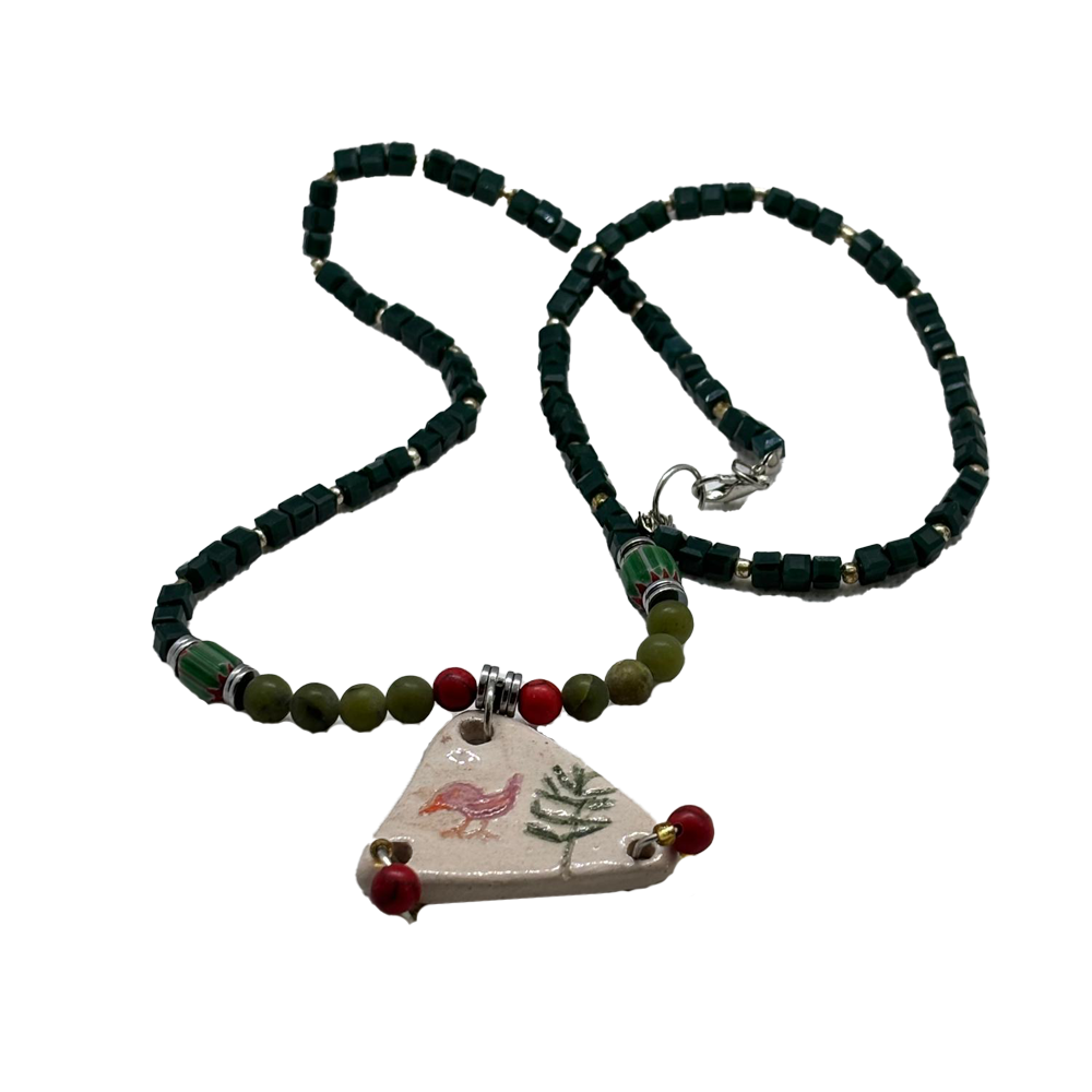 Kuş Detaylı Seramik Kolye