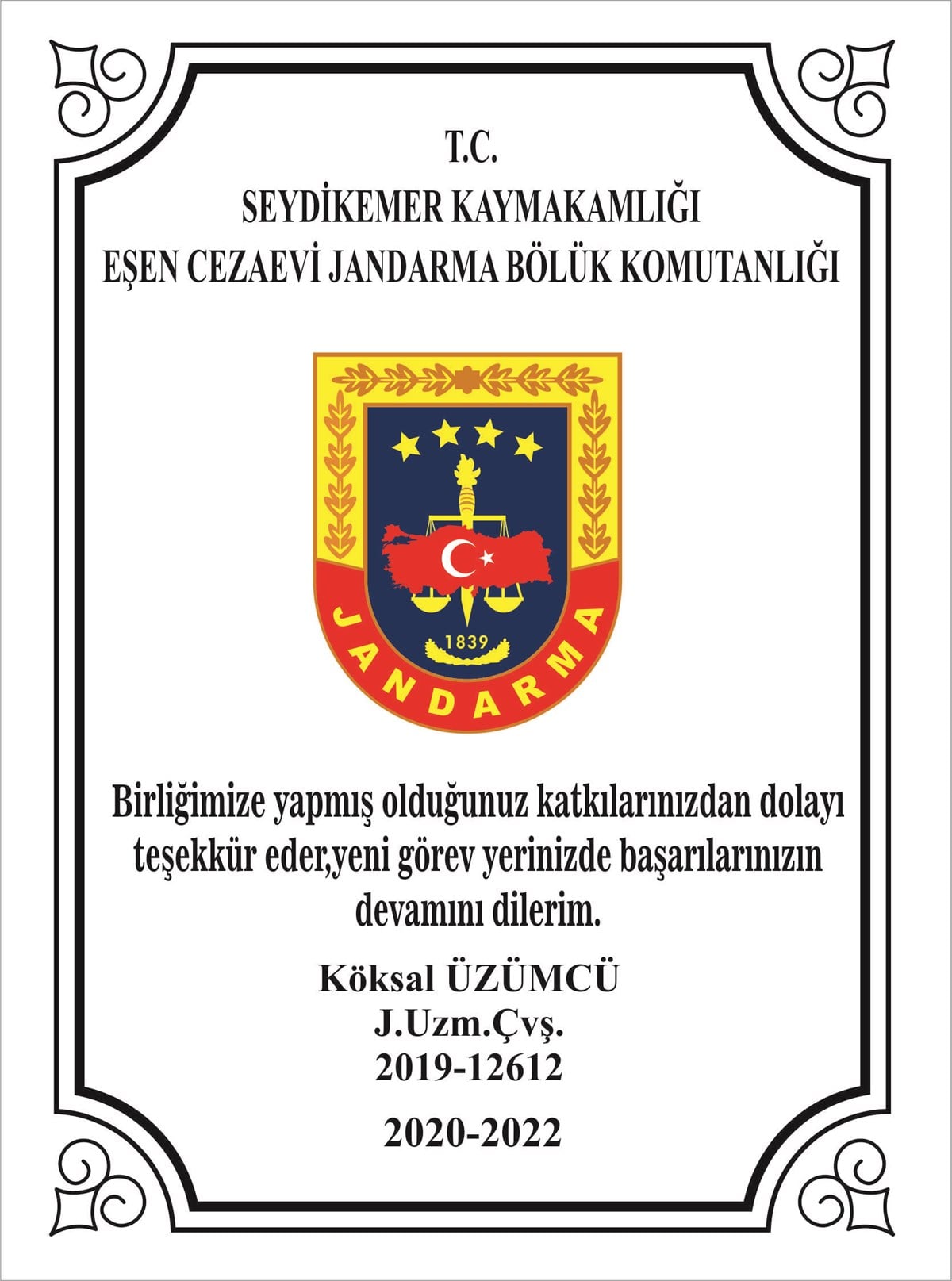 Jandarma Plaket Büyük Boy