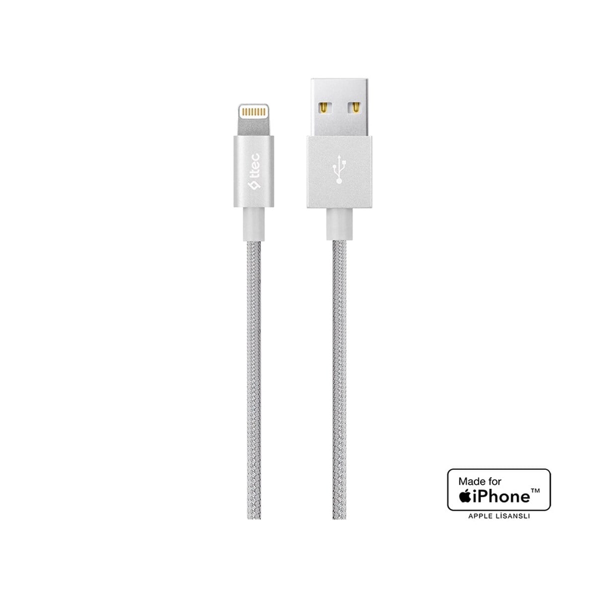 2DKM02G ttec AlumiCable MFi iPh. Şarj Kablosu Gri