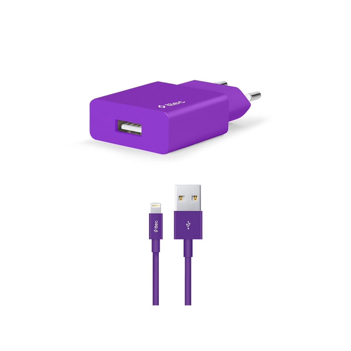 2SCS20LMR ttec SmartCharger 2.1A Seyahat Şarj Aleti + Lightning Kablo Mor